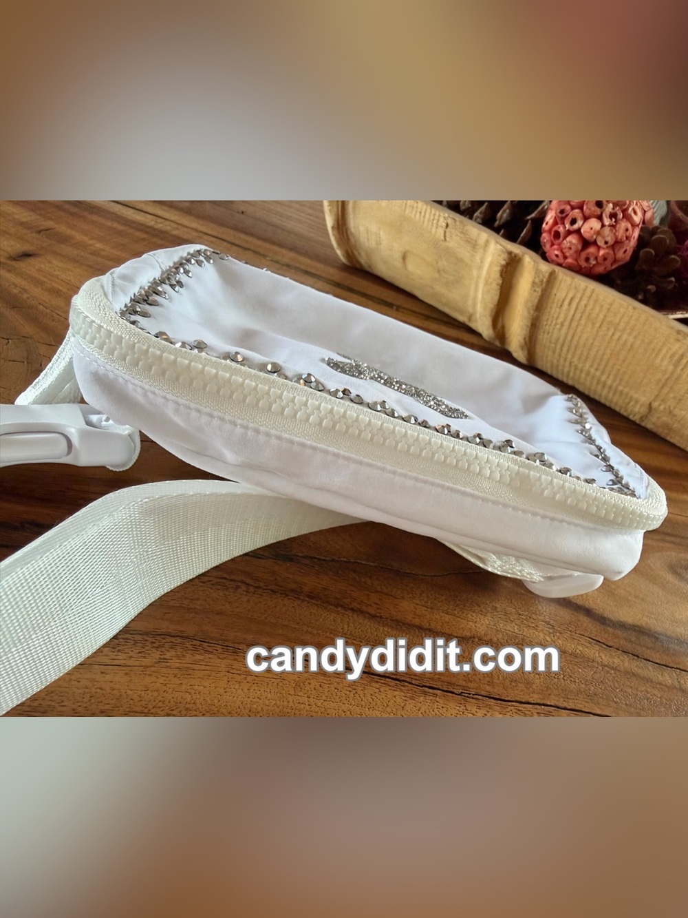 New! Handmade Candy Did It! White With Silver Crystal Logo Bum Bag Purse - Picture 11 of 13